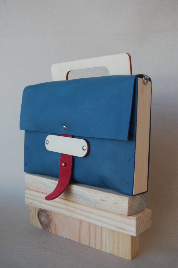 Bolsos de madera Bolso de piel y madera modelo Glabra azul